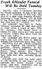 Ahlander Frank, obituary
